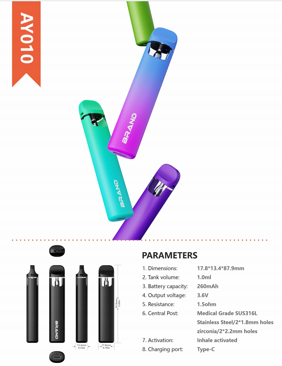 AY010 oval-profile empty all-in-one vape devices