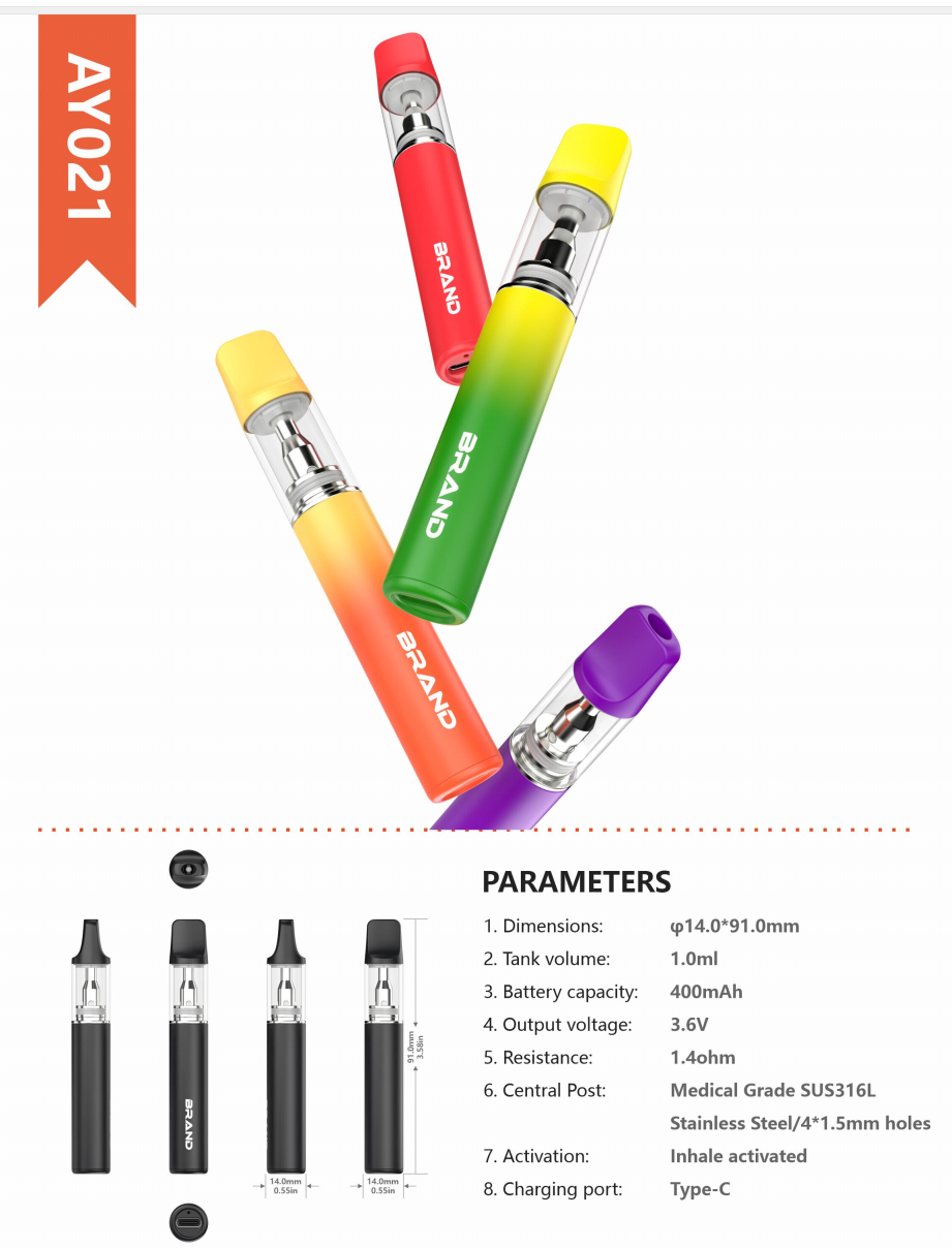 AY021 round empty 1 mL vape hardware with clear tanks