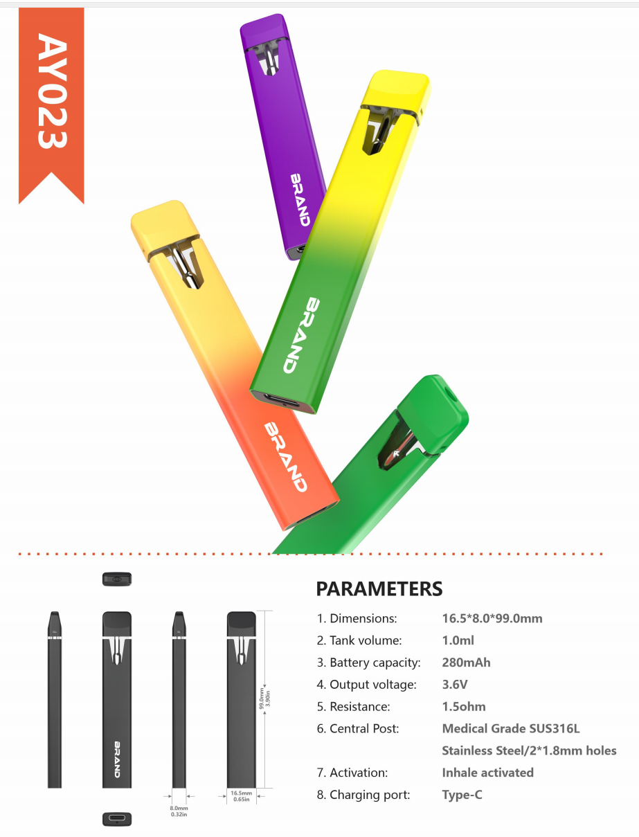 AY023 slim flat empty all-in-one devices in four colors