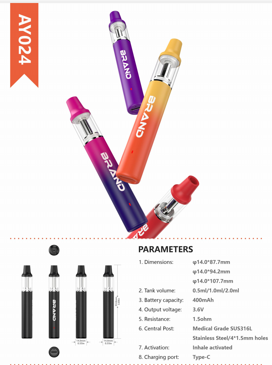 AY024 empty round all-in-one vape devices with clear tanks