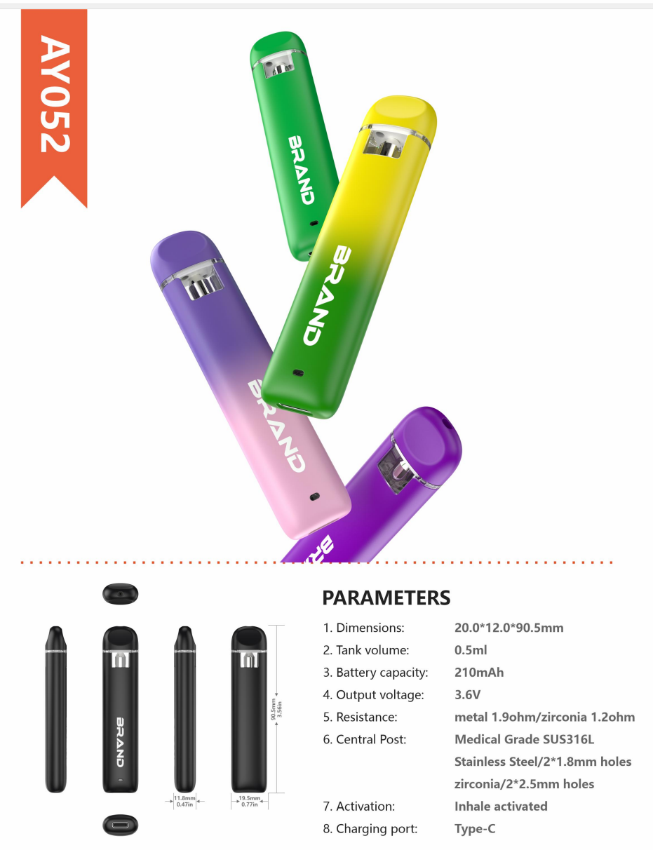 AY052 compact 0.5 mL empty all-in-one vape devices