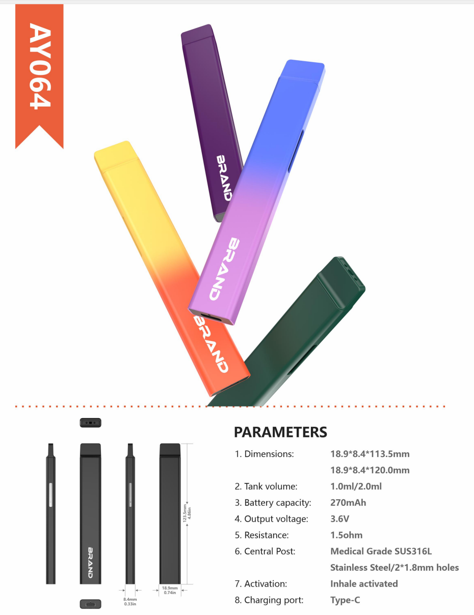 AY064 slim rectangular empty vape hardware in gradient colors